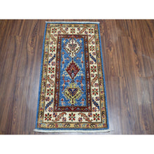 Load image into Gallery viewer, 2&#39;x3&#39;6&quot; Blue Super Kazak Pure Wool Geometric Design Hand-Knotted Oriental Rug FWR305490