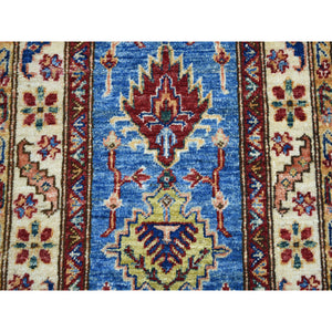 2'x3'6" Blue Super Kazak Pure Wool Geometric Design Hand-Knotted Oriental Rug FWR305490