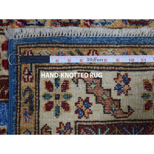 2'x3'6" Blue Super Kazak Pure Wool Geometric Design Hand-Knotted Oriental Rug FWR305490