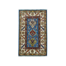 Load image into Gallery viewer, 2&#39;x3&#39;1&quot; Blue Super Kazak Geometric Design Pure Wool Hand-Knotted Oriental Rug FWR306162