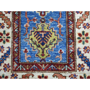 2'x3'1" Blue Super Kazak Geometric Design Pure Wool Hand-Knotted Oriental Rug FWR306162