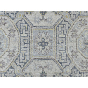 2'9"x9'2" White Wash Peshawar Pure Wool Hand-Knotted Runner Oriental Rug FWR306756