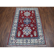 Load image into Gallery viewer, 4&#39;x5&#39;10&quot; Red Geometric Design Kazak Pure Wool Hand-Knotted Oriental Rug FWR306804