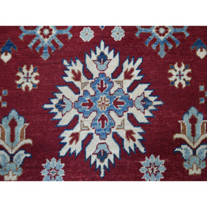 4'x5'10" Red Geometric Design Kazak Pure Wool Hand-Knotted Oriental Rug FWR306804