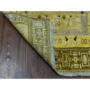 2'8"x3'9" Yellow Pure Wool Kashkuli Gabbeh Pictorial Hand Knotted Oriental Rug FWR310938