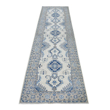 Load image into Gallery viewer, 2&#39;9&quot;x10&#39;7&quot; Vintage Look Kazak Geometric Design Ivory Runner Pure Wool Hand Knotted Oriental Rug FWR311502