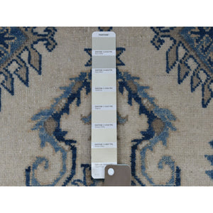 2'9"x10'7" Vintage Look Kazak Geometric Design Ivory Runner Pure Wool Hand Knotted Oriental Rug FWR311502