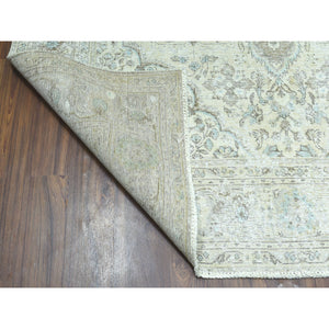 6'8"x9'6" Beige Vintage Persian Tabriz Worn Pile Hand Knotted Oriental Rug FWR313626