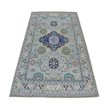 Load image into Gallery viewer, 5&#39;1&quot;x6&#39;6&quot; Colorful Gray Fusion Kazak Pure Wool Geometric Design Hand Knotted Oriental Rug FWR314400