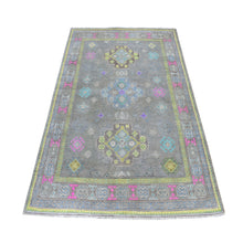Load image into Gallery viewer, 5&#39;x6&#39;6&quot; Colorful Gray Fusion Kazak Pure Wool Geometric Design Hand Knotted Oriental Rug FWR314706