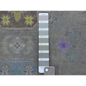 5'x6'6" Colorful Gray Fusion Kazak Pure Wool Geometric Design Hand Knotted Oriental Rug FWR314706