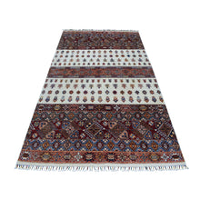Load image into Gallery viewer, 5&#39;7&quot;x8&#39;4&quot; Ivory Khorjin Design Super Kazak Geometric Hand Knotted Pure Wool Oriental Rug FWR316584