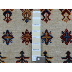 5'7"x8'4" Ivory Khorjin Design Super Kazak Geometric Hand Knotted Pure Wool Oriental Rug FWR316584