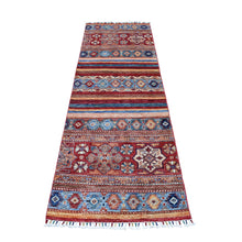 Load image into Gallery viewer, 2&#39;9&quot;x8&#39; Khorjin Design Runner Red Super Kazak Geometric Hand Knotted 100% Wool Oriental Rug FWR316662