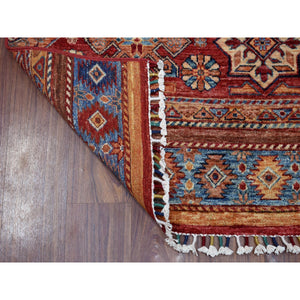 2'9"x8' Khorjin Design Runner Red Super Kazak Geometric Hand Knotted 100% Wool Oriental Rug FWR316662