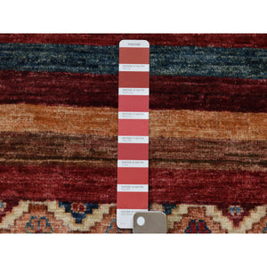 2'9"x8' Khorjin Design Runner Red Super Kazak Geometric Hand Knotted 100% Wool Oriental Rug FWR316662