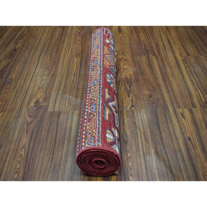 2'9"x8' Khorjin Design Runner Red Super Kazak Geometric Hand Knotted 100% Wool Oriental Rug FWR316662