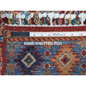 2'9"x8' Khorjin Design Runner Red Super Kazak Geometric Hand Knotted 100% Wool Oriental Rug FWR316662