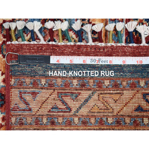3'2"x7'6" Khorjin Design Runner Red Super Kazak Geometric Hand Knotted Pure Wool Oriental Rug FWR316890