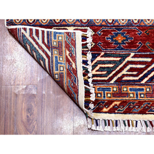 2'4"x9'1" Khorjin Design Runner Blue Super Kazak Tribal Pure Wool Hand Knotted Oriental Rug FWR317034
