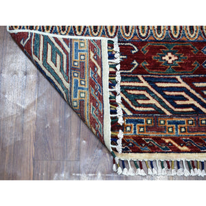 2'4"x9'2" Khorjin Design Runner Blue Super Kazak Tribal Pure Wool Hand Knotted Oriental Rug FWR317106
