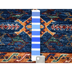 2'4"x9'2" Khorjin Design Runner Blue Super Kazak Tribal Pure Wool Hand Knotted Oriental Rug FWR317106