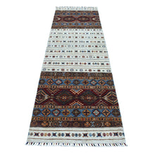 Load image into Gallery viewer, 2&#39;9&quot;x9&#39; Ivory Khorjin Design Runner Super Kazak Geometric Hand Knotted Pure Wool Oriental Rug FWR317190