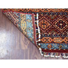 Load image into Gallery viewer, 2&#39;7&quot;x6&#39;4&quot; Khorjin Design Runner Red Super Kazak Geometric Pure Wool Hand Knotted Oriental Rug FWR317268