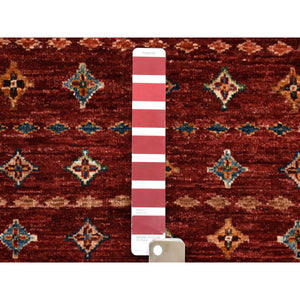 2'7"x6'4" Khorjin Design Runner Red Super Kazak Geometric Pure Wool Hand Knotted Oriental Rug FWR317268
