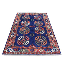 Load image into Gallery viewer, 5&#39;1&quot;x6&#39;8&quot; Blue Afghan Ersari Natural Dyes Elephant Feet Design Pure Wool Hand Knotted Oriental Rug FWR318018