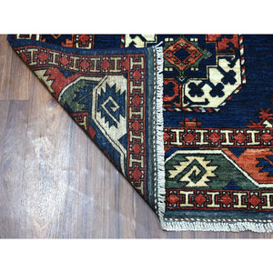 5'1"x6'8" Blue Afghan Ersari Natural Dyes Elephant Feet Design Pure Wool Hand Knotted Oriental Rug FWR318018
