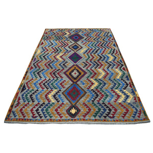 5'8"x7'6" Gray Tribal Design Colorful Afghan Baluch 100% Wool Hand Knotted Oriental Rug FWR318894