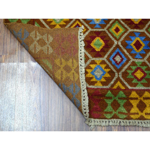 3'6"x5'9" Brown Tribal Design Colorful Afghan Baluch Pure Wool Hand Knotted Oriental Rug FWR318966