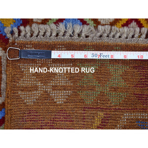 3'6"x5'9" Brown Tribal Design Colorful Afghan Baluch Pure Wool Hand Knotted Oriental Rug FWR318966