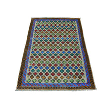 Load image into Gallery viewer, 3&#39;4&quot;x4&#39;9&quot; Gray Hand Knotted Colorful Afghan Baluch All Over Design Pure Wool Oriental Rug FWR319002