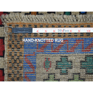 3'4"x4'9" Gray Hand Knotted Colorful Afghan Baluch All Over Design Pure Wool Oriental Rug FWR319002