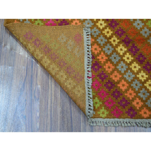 3'3"x4'10" Brown Colorful Afghan Baluch All Over Design Hand Knotted Pure Wool Oriental Rug FWR319062