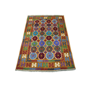 3'6"x4'9" Brown Colorful Afghan Baluch Elephant Feet Design Hand Knotted 100% Wool Oriental Rug FWR319068