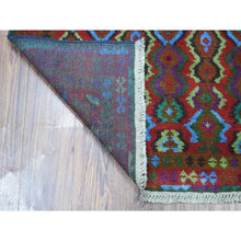 Load image into Gallery viewer, 3&#39;5&quot;x4&#39;8&quot; Purple Geometric Design Colorful Afghan Baluch Pure Wool Hand Knotted Oriental Rug FWR319074