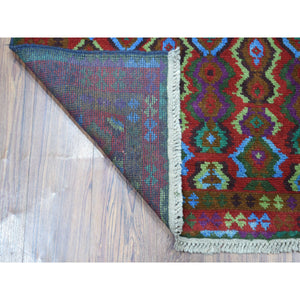 3'5"x4'8" Purple Geometric Design Colorful Afghan Baluch Pure Wool Hand Knotted Oriental Rug FWR319074