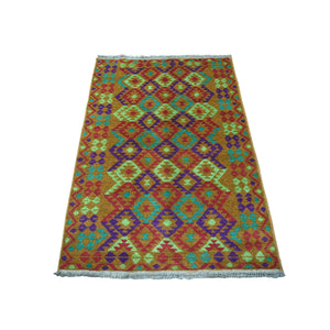 3'1"x4'9" Brown Colorful Afghan Baluch Geometric Design Hand Knotted Pure Wool Oriental Rug FWR319086