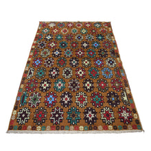 Load image into Gallery viewer, 4&#39;1&quot;x6&#39;1&quot; Brown Hand Knotted Colorful Afghan Baluch Tribal Design Pure Wool Oriental Rug FWR319116