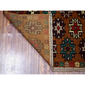 4'1"x6'1" Brown Hand Knotted Colorful Afghan Baluch Tribal Design Pure Wool Oriental Rug FWR319116