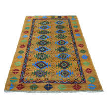 Load image into Gallery viewer, 4&#39;x6&#39;1&quot; Natural Dyes Colorful Afghan Baluch Geometric Design Hand Knotted Pure Wool Oriental Rug FWR319128