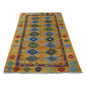 4'x6'1" Natural Dyes Colorful Afghan Baluch Geometric Design Hand Knotted Pure Wool Oriental Rug FWR319128