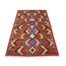 Load image into Gallery viewer, 3&#39;10&quot;x6&#39;2&quot; Brown Geometric Design Colorful Afghan Baluch Hand Knotted 100% Wool Oriental Rug FWR319140