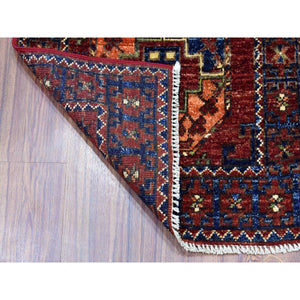 2'x3' Red Elephant Feet Design Hand Knotted Afghan Ersari Pure Wool Oriental Rug FWR319458