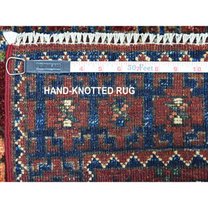 2'x3' Red Elephant Feet Design Hand Knotted Afghan Ersari Pure Wool Oriental Rug FWR319458