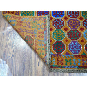 3'5"x4'7" Orange Elephant Feet Design Colorful Afghan Baluch Hand Knotted Pure Wool Oriental Rug FWR319632