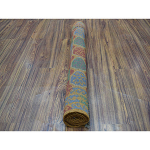 3'5"x4'7" Orange Elephant Feet Design Colorful Afghan Baluch Hand Knotted Pure Wool Oriental Rug FWR319632